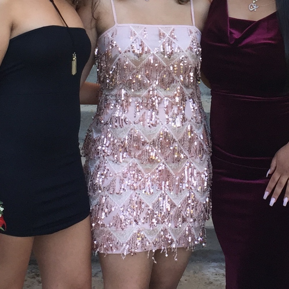 PINK SEQUIN HOMECOMING DRESS